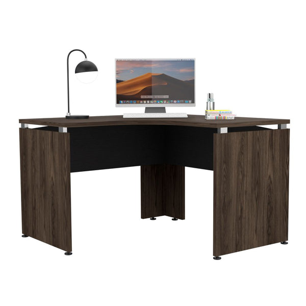 Escritorio en forma de L Color Home Office Negro Soft y Coñac Para Oficina