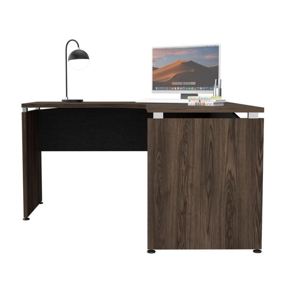 Escritorio en forma de L Color Home Office Negro Soft y Coñac Para Oficina
