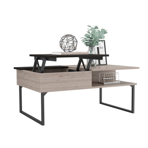 Mesa de Centro Funcional 5G Color 3 Ceniza y Wengue Para Sala De Estar