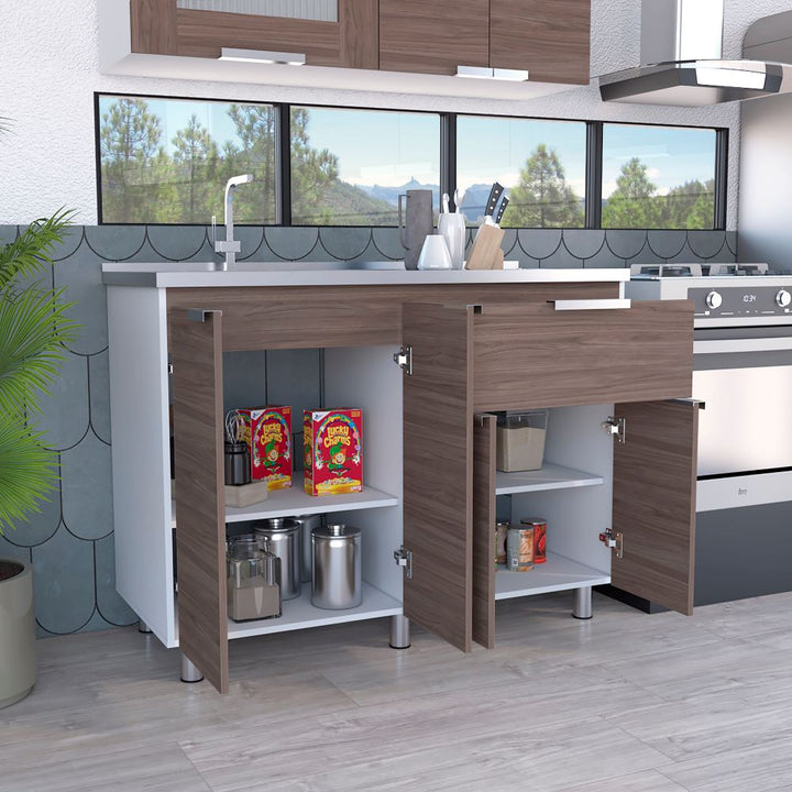 Mueble Inferior Fendi Color Blanco Marqueza y Castaño Para Cocina