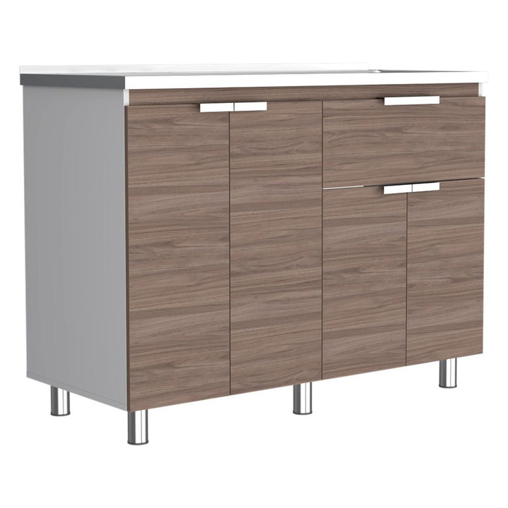 Mueble Inferior Fendi Color Blanco Marqueza y Castaño Para Cocina