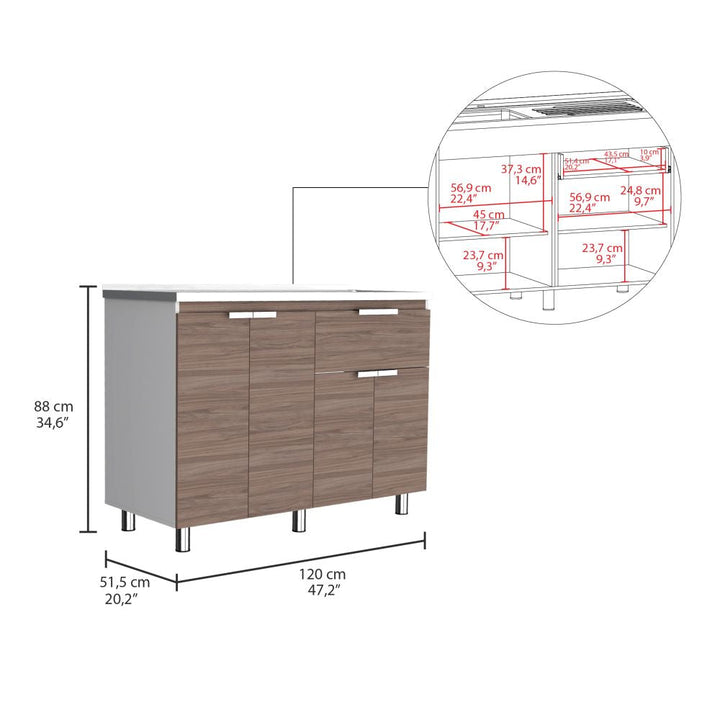 Mueble Inferior Fendi Color Blanco Marqueza y Castaño Para Cocina